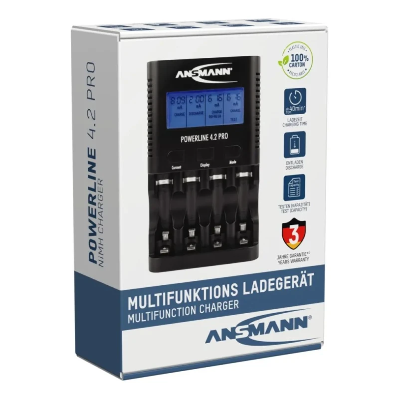 Ansmann Powerline 4.2 Pro Battery Charger 1001-0079-UK for 5V NiMH 1.8A AA/AAA Batteries USB Output with UK/EU Plug, 4 Bays