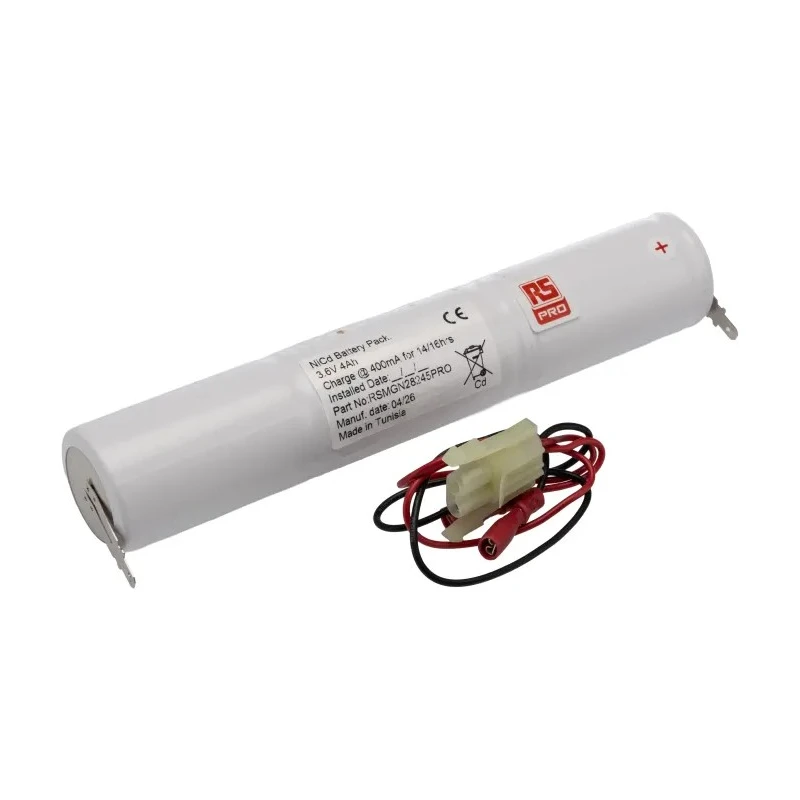 RS PRO Rechargeable D Battery Pack NiCd Chemistry 3.6V 4Ah 3 Cells AMP Connector 204-2751