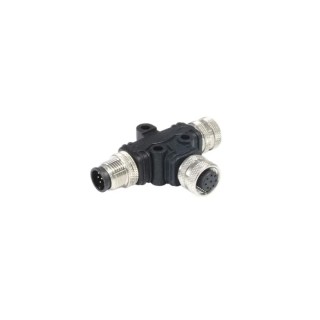 Bulgin T Circular Connector Adapter M12 Female to 2x M12 Male 12 Contacts 1.5A 30V IP67 PXPPVC12TSFM12AFBIFB
