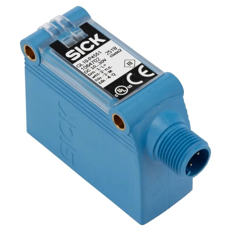 SICK GL10-P4551 Retroreflective Photoelectric Sensor, 10 m Detection Range, Rectangular, PNP Output, 30V DC, IP67