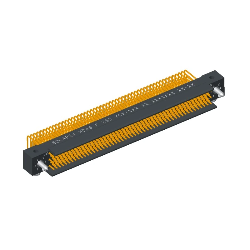 Amphenol Socapex HDAS Series Right Angle PCB Header, 253 Contacts, 4 Row, 1.91 mm Pitch, Shrouded, HDASF253YC-000