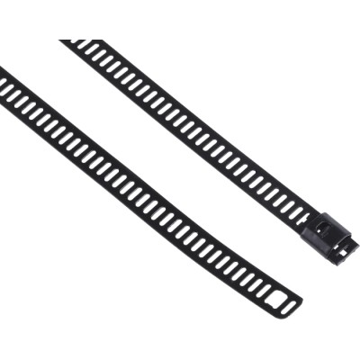 RS PRO Cable Tie Ladder Type Black Polyester Coated Stainless Steel 610mm x 7mm 121-674