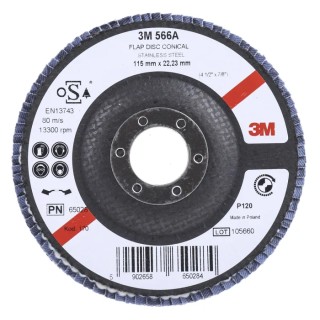 3M 566A Zirconia Aluminium Flap Disc, Fine Grade, P120 Grit, 115mm, 13000rpm 3M566A B61787