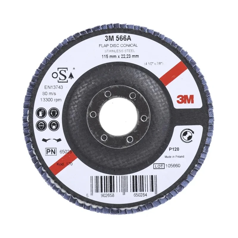3M 566A Zirconia Aluminium Flap Disc, Fine Grade, P120 Grit, 115mm, 13000rpm 3M566A B61787
