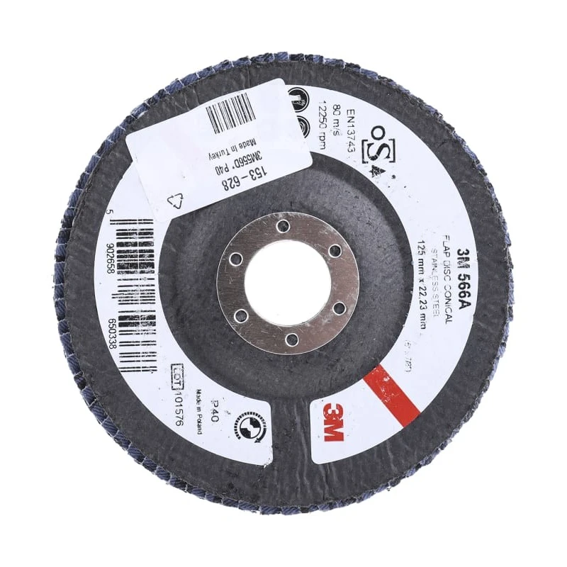 3M 566A Zirconia Aluminium Flap Disc, 125 mm, Coarse Grade, P40 Grit, Quick Change, 22 mm Center Hole, 12000 3M556D B61792