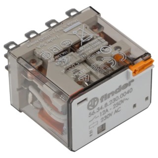 Finder Power Relay 230V AC Coil 12A Switching Current 4PDT Quick Connect Silver Alloy Contacts 56.34.8.230.0040