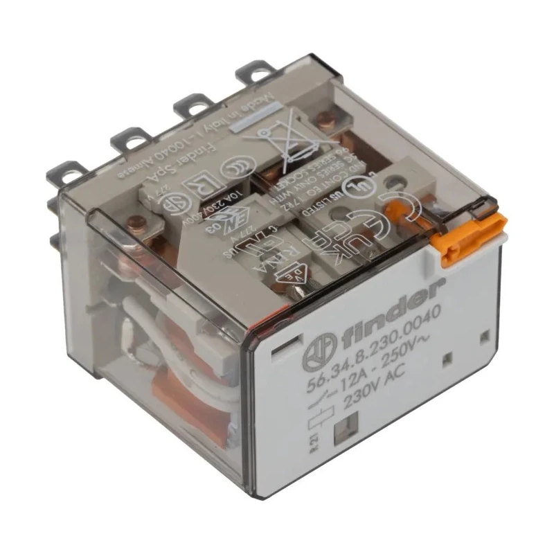 Finder Power Relay 230V AC Coil 12A Switching Current 4PDT Quick Connect Silver Alloy Contacts 56.34.8.230.0040