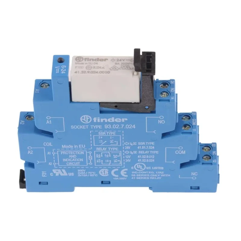 Finder 38 Series Interface Relay DIN Rail 24V DC DPDT 19.5mA 8A 1230Ω 250VAC 38.52.7.024.0050