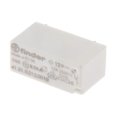 Finder PCB Power Relay, 12V DC Coil, 12A Switching, SPDT, Low Profile, RoHS 41.31.9.012.0010