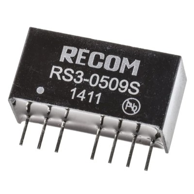 Recom DC/DC Converter, 9V DC Output, 333 mA, 5V DC Input, 4.5V Min Input, 3W Power, Through Hole, SIP, -40°C to RS3-0509S