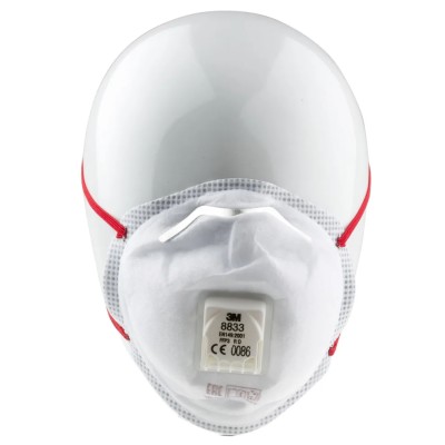 3M FFP3 Disposable Face Mask Valved Cup, 8300 Series, 10 Per Pack, Moulded, EN 149:2001+A1:2009, 