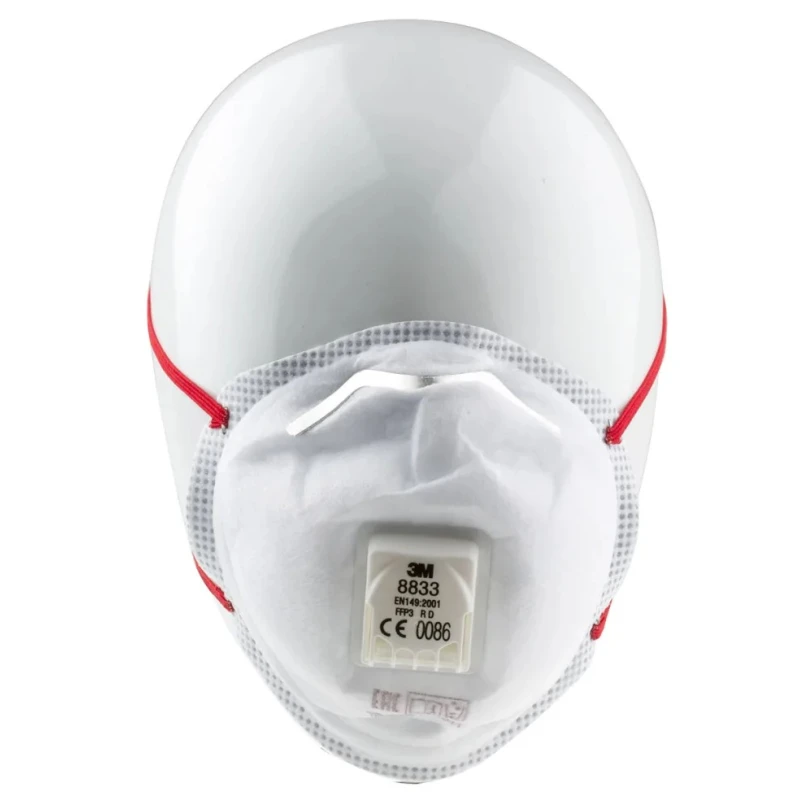 3M FFP3 Disposable Face Mask Valved Cup, 8300 Series, 10 Per Pack, Moulded, EN 149:2001+A1:2009, 