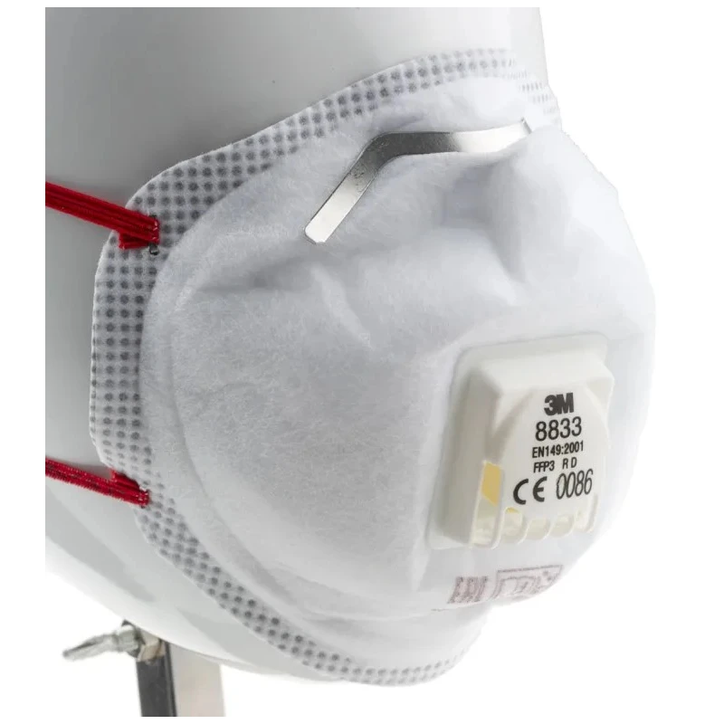 3M FFP3 Disposable Face Mask Valved Cup, 8300 Series, 10 Per Pack, Moulded, EN 149:2001+A1:2009, 