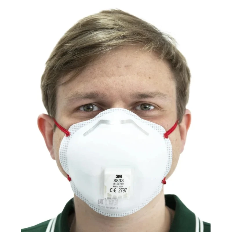 3M FFP3 Disposable Face Mask Valved Cup, 8300 Series, 10 Per Pack, Moulded, EN 149:2001+A1:2009, 