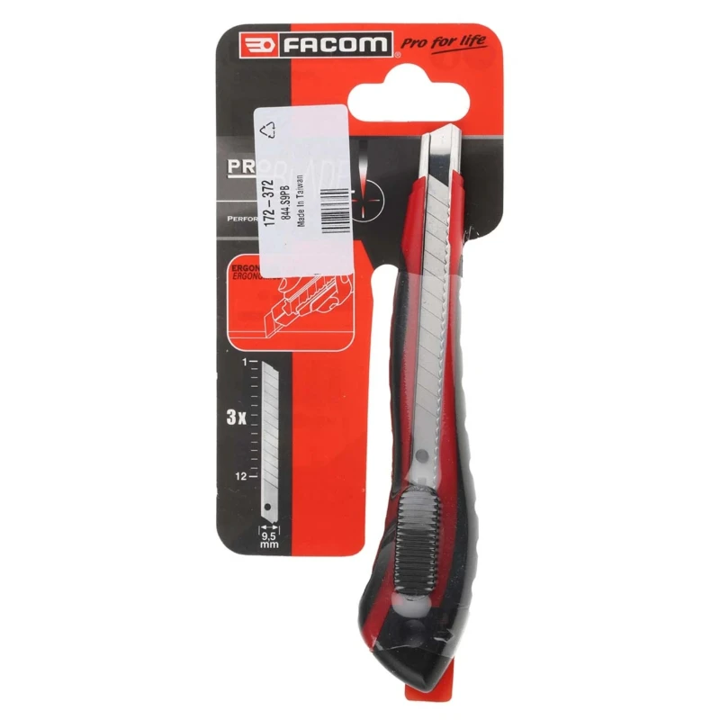 Facom Safety Knife with Snap-off Blade, Retractable, Stainless Steel, Light Duty, 84 mm Blade, 844.S9PB