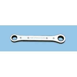 Facom Ratchet Ring Spanner 12 x 13 mm, Offset Head, Satin Chrome, 170 mm Length 64.12X13