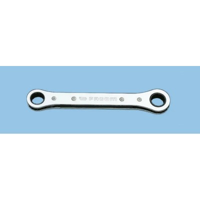 Facom Ratchet Ring Spanner 12 x 13 mm, Offset Head, Satin Chrome, 170 mm Length 64.12X13