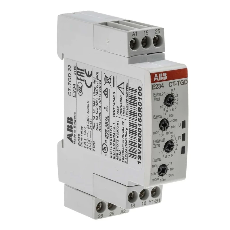 ABB DIN Rail Timer Relay, 2-Contact, 48 V DC, 24/240 V AC, DPDT, 0.05 s to 100 h, 1 Function 1SVR500160R0100 - CT-TGD.22