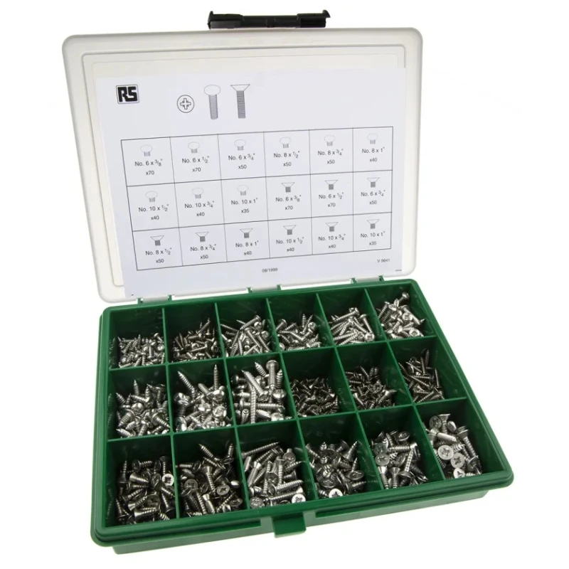 RS PRO Stainless Steel Pozidriv Drive Self-Tapping Screw/Bolt Kit, 890 Pieces, A2 Grade, 180-796