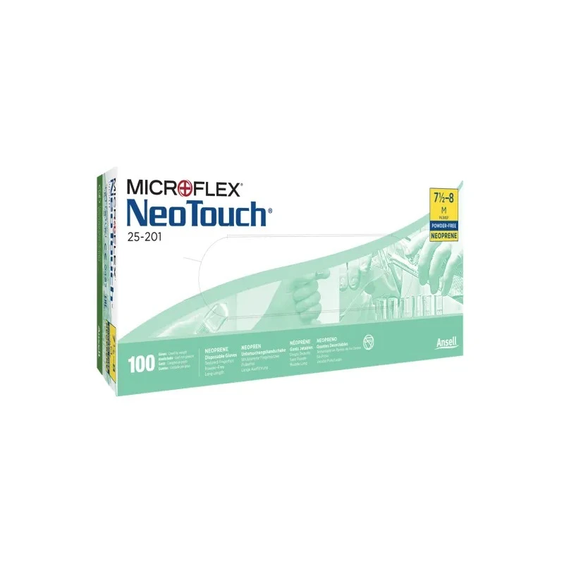 Ansell Powdered Neoprene Disposable Gloves, Chemical Resistant, Size S, Green, 285mm Length, 100 per Pack 25201070