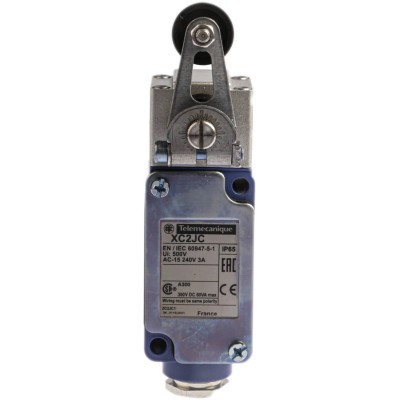 Telemecanique Sensors OsiSense XC Series Roller Lever Limit Switch, Metal Housing, Snap Action, 3A, 240V AC, IP65, XC2JC10111
