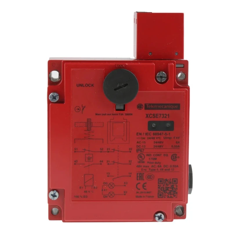 Telemecanique Sensors XCS-E Series Solenoid Interlock Switch, Power to Unlock, Key Actuator, 48V AC/DC, 0.27A XCSE7321