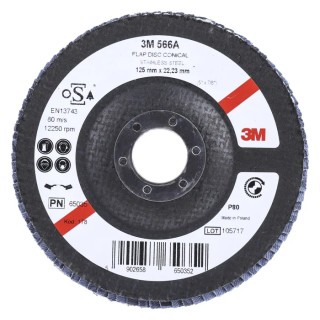 3M 566A Zirconia Aluminium Flap Disc, 125 mm, Medium Grade, Quick Change, 12250 RPM, 1 Grit, 3M556A B61794