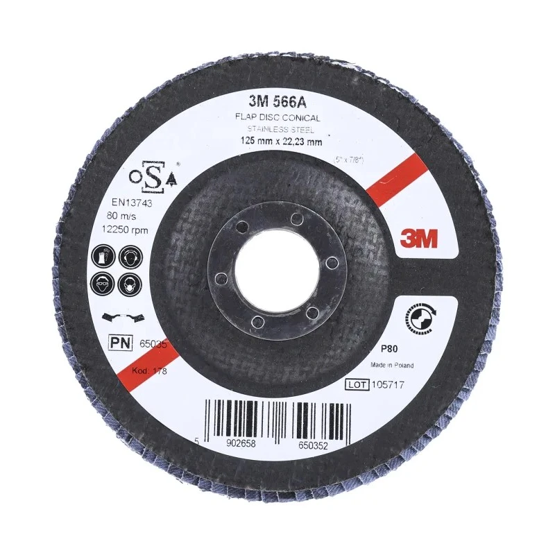 3M 566A Zirconia Aluminium Flap Disc, 125 mm, Medium Grade, Quick Change, 12250 RPM, 1 Grit, 3M556A B61794