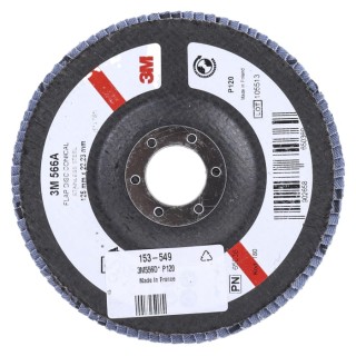 3M 566A Zirconia Aluminium Flap Disc, 125 mm, Fine Grade, P120 Grit, Quick Change, 12000 RPM 3M556D B61795
