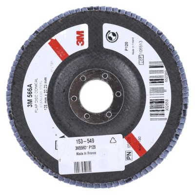 3M 566A Zirconia Aluminium Flap Disc, 125 mm, Fine Grade, P120 Grit, Quick Change, 12000 RPM 3M556D B61795