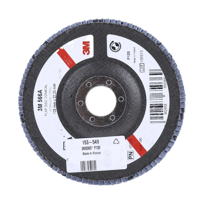3M 566A Zirconia Aluminium Flap Disc, 125 mm, Fine Grade, P120 Grit, Quick Change, 12000 RPM 3M556D B61795