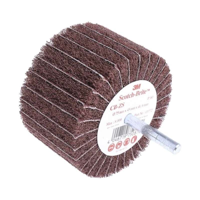 3M Circular Abrasive Brush, 75 mm Diameter, 7500 rpm, 6 mm Shank, P60 Grit, Aluminium Oxide CB-ZS*/3M450 (COMBI) 17143