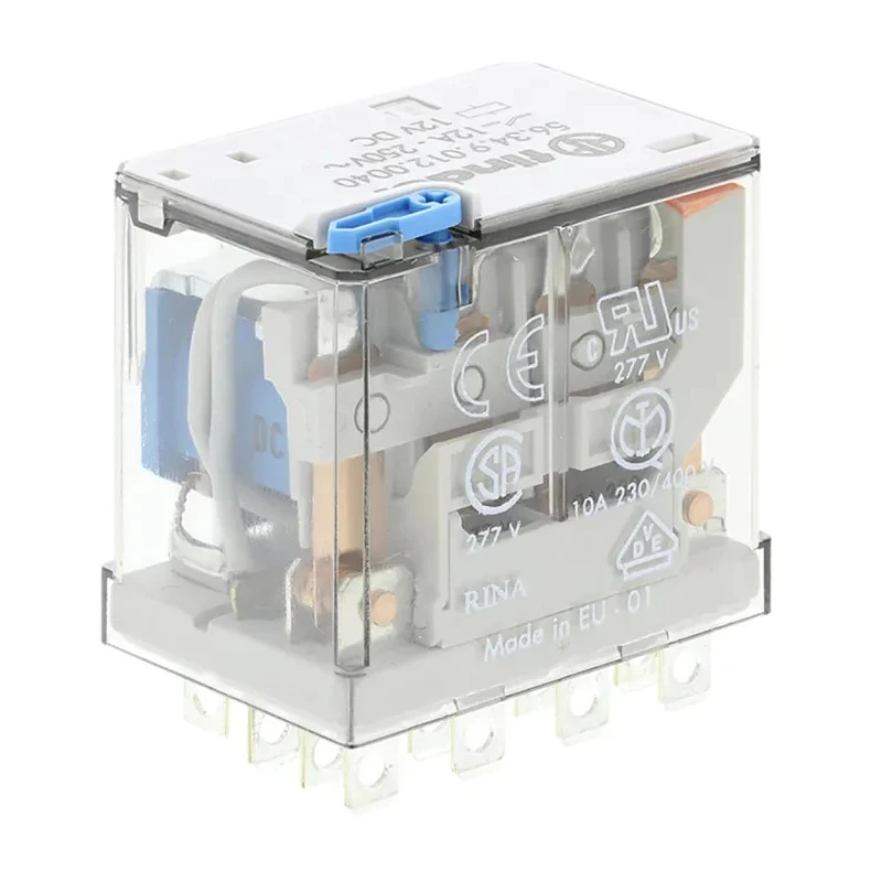 Finder Power Relay 12V DC Coil 12A Switching Current 4PDT Quick Connect Terminal Silver Alloy Contacts 56.34.9.012.0040
