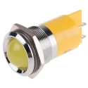RS PRO Yellow Panel Mount LED Indicator 24V DC 20mA Solder Tab Prominent Bezel 22mm 203-694