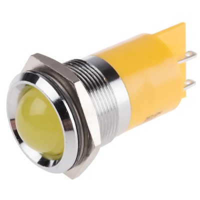 RS PRO Yellow Panel Mount LED Indicator 24V DC 20mA Solder Tab Prominent Bezel 22mm 203-694