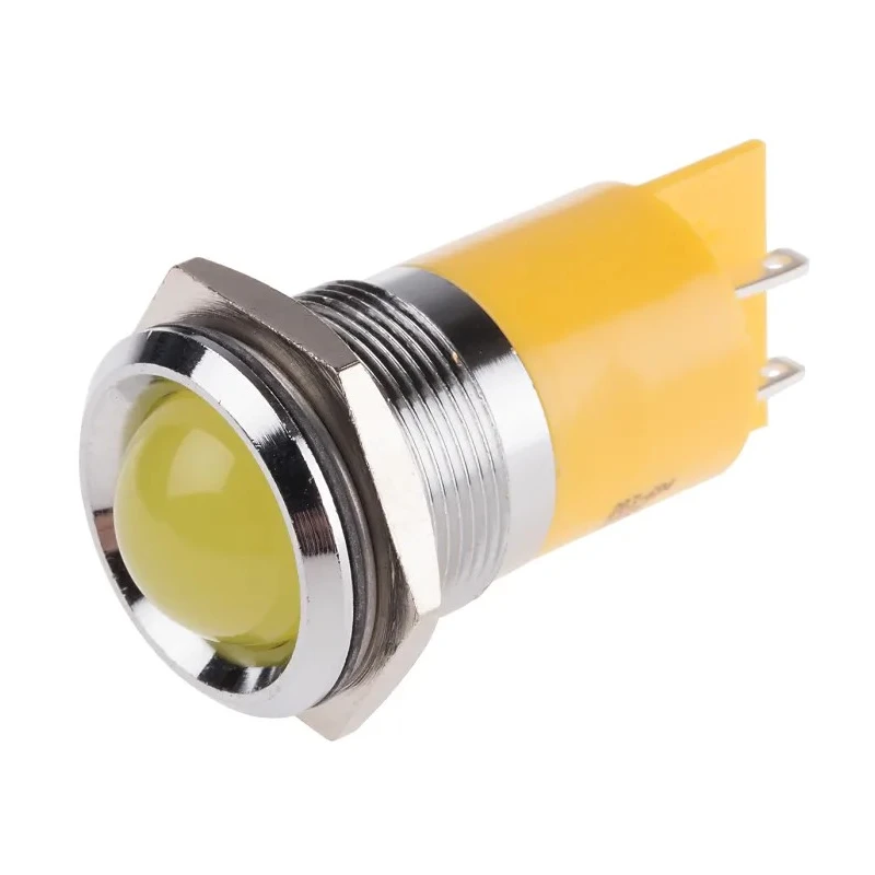 RS PRO Yellow Panel Mount LED Indicator 24V DC 20mA Solder Tab Prominent Bezel 22mm 203-694