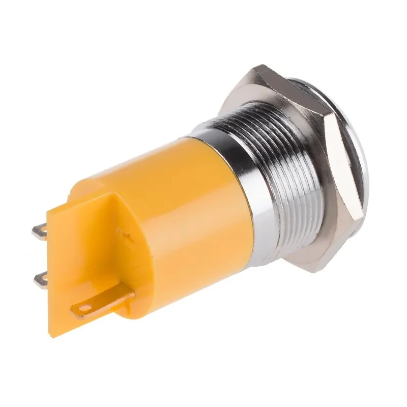 RS PRO Yellow Panel Mount LED Indicator 24V DC 20mA Solder Tab Prominent Bezel 22mm 203-694