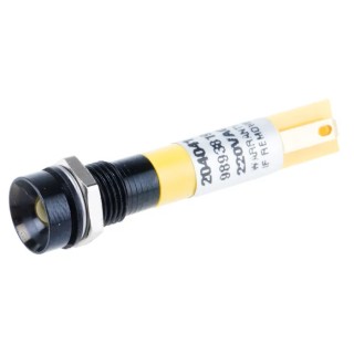 RS PRO Yellow Panel Mount Indicator 230V AC, 3mA, Recessed, 41mm, 8mm Mount Hole, Model 204-041