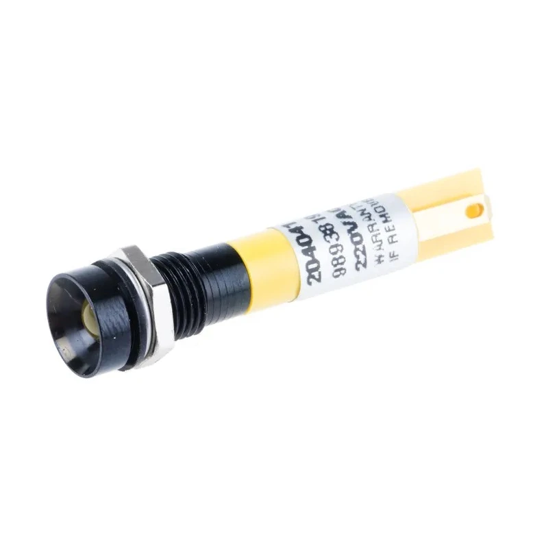 RS PRO Yellow Panel Mount Indicator 230V AC, 3mA, Recessed, 41mm, 8mm Mount Hole, Model 204-041
