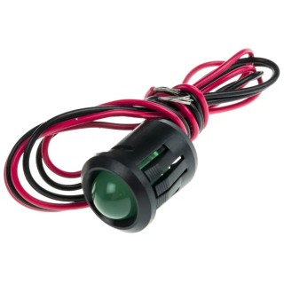 RS PRO Panel Mount LED Indicator 24V DC, Green, Lead Wire, Prominent Bezel, 21mm Length 204-423