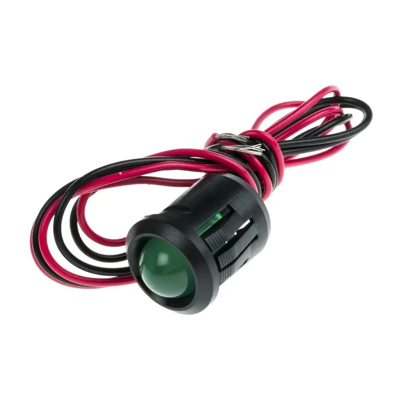 RS PRO Panel Mount LED Indicator 24V DC, Green, Lead Wire, Prominent Bezel, 21mm Length 204-423