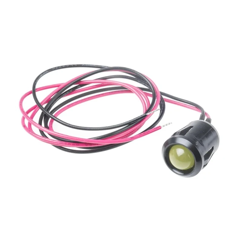 RS PRO Yellow Panel Mount Indicator 12V DC 20mA Lead Wire Prominent Bezel 21mm Length 14mm Mount Hole 204-439