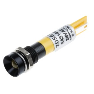 RS PRO Yellow Panel Mount LED Indicator, 24V AC, 20mA, Solder Tab Termination, Recessed Bezel 205-612