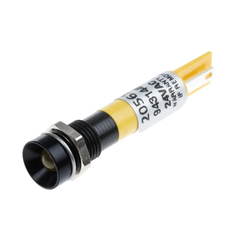RS PRO Yellow Panel Mount LED Indicator, 24V AC, 20mA, Solder Tab Termination, Recessed Bezel 205-612