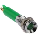RS PRO Green Panel Mount LED Indicator 24V DC 20mA, Solder Tab Termination, Recessed Bezel, Silver, 34.4mm Panel 205-022