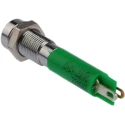 RS PRO Green Panel Mount LED Indicator 24V DC 20mA, Solder Tab Termination, Recessed Bezel, Silver, 34.4mm Panel 205-022