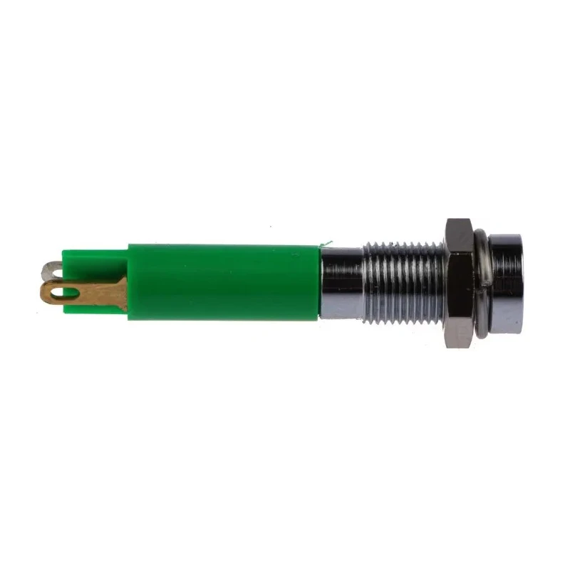 RS PRO Green Panel Mount LED Indicator 24V DC 20mA, Solder Tab Termination, Recessed Bezel, Silver, 34.4mm Panel 205-022