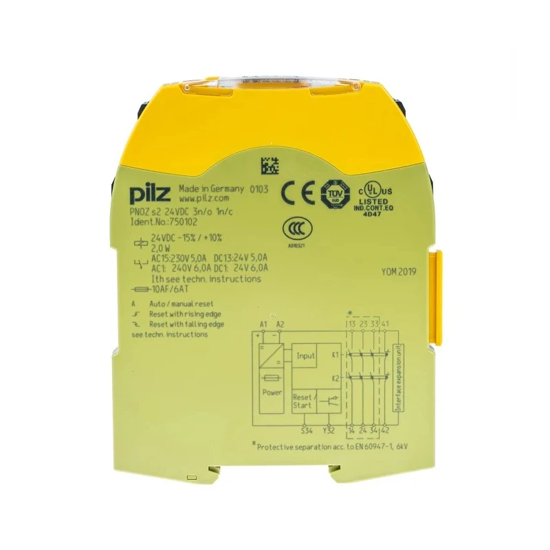 Pilz Safety Relay PNOZ s2, 24V DC, 3 Safety Contacts, DIN Rail, IP54, Model 750102