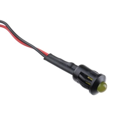 RS PRO Yellow Panel Mount Indicator 24V DC 20mA Lead Wire Termination Prominent Bezel 206-463