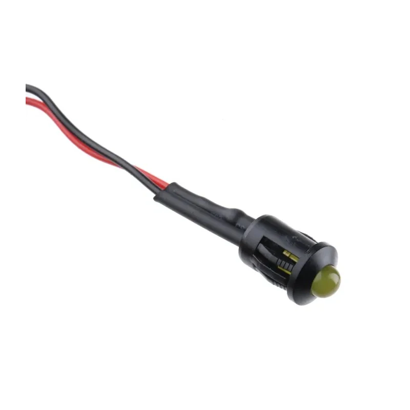 RS PRO Yellow Panel Mount Indicator 24V DC 20mA Lead Wire Termination Prominent Bezel 206-463